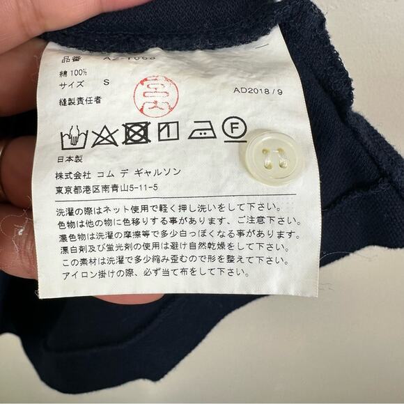 Commes De Garcons PLAY Heart Logo Patch Polo Shirt Womens Small Navy Blue Cotton - Picture 4 of 7